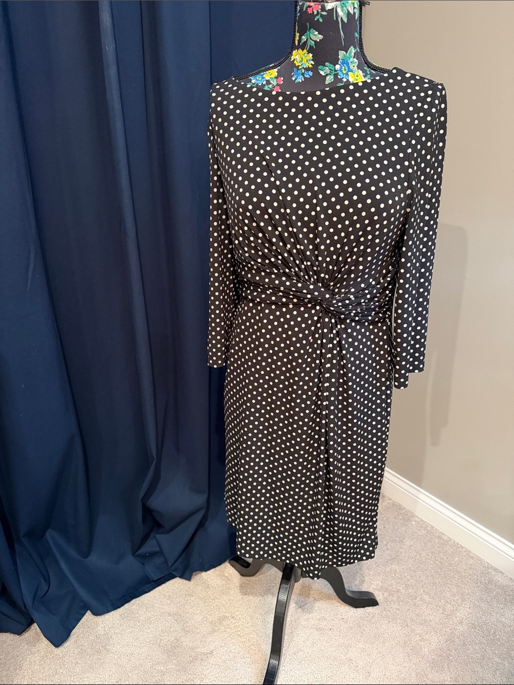 The Limited Black and White Polka Dot Twist-Waist Midi Dress
